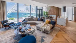 The sea in the living room. Aesthetically pleasing apartment on Bluewaters with design by Torbosov